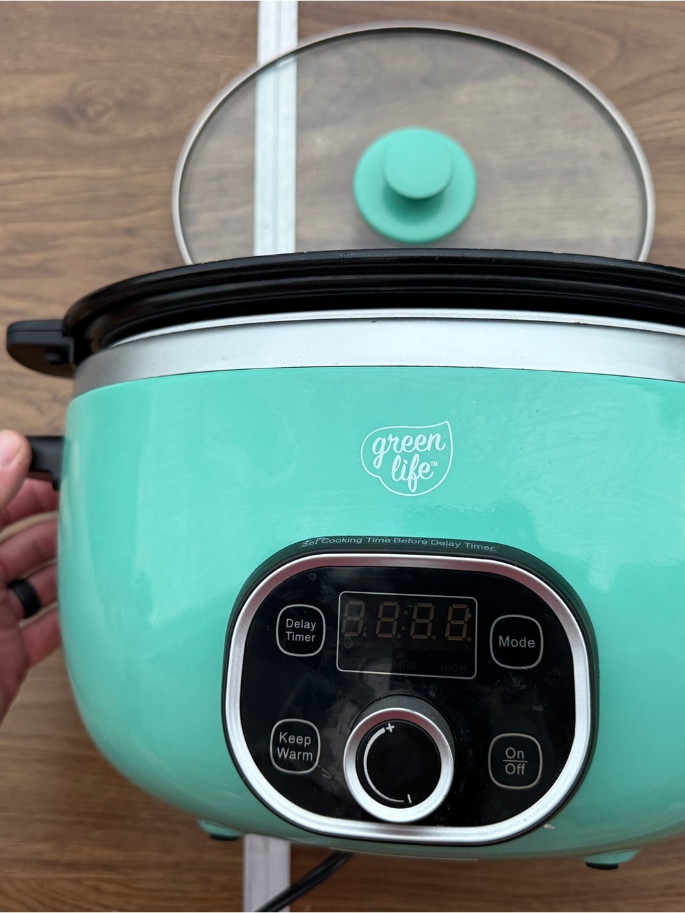 GreenLife 6QT Slow Cooker Removable Pot Digital Timer Dishwasher Safe Turquoise
